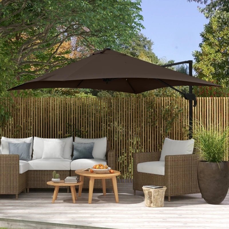 10' x 10' Square Offset Cantilever Patio Umbrella with 4 Adjustable Angles and 360 Rotation  - Coffee Brown