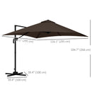 Patio Umbrellas, 10' x 10' Square Offset Cantilever Patio Umbrella with 4 Adjustable Angles and 360 Rotation - Coffee Brown - Seasonal Overstock