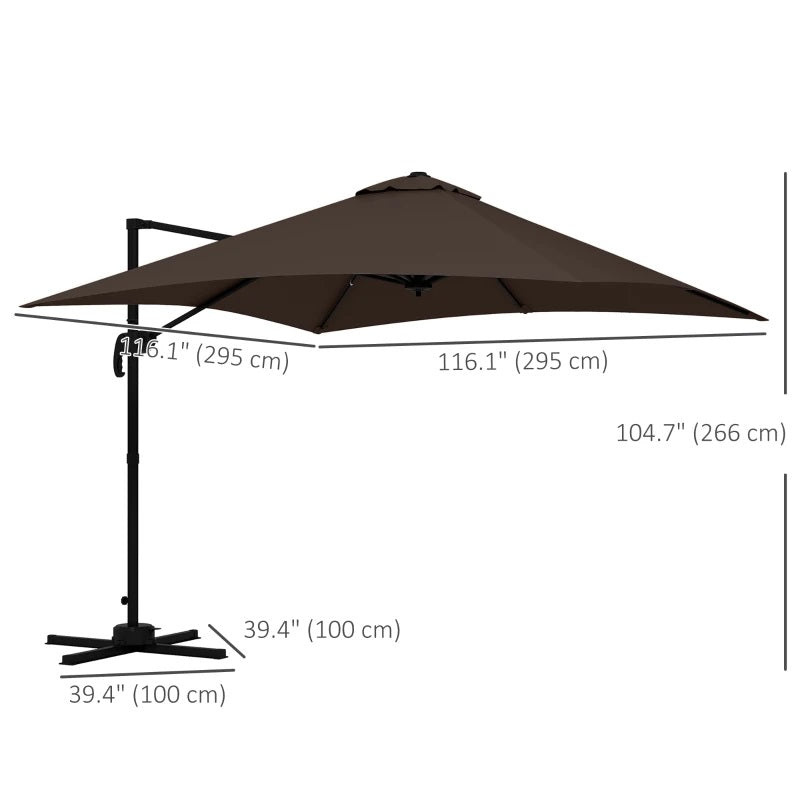 10' x 10' Square Offset Cantilever Patio Umbrella with 4 Adjustable Angles and 360 Rotation  - Coffee Brown