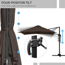 Patio Umbrellas, 10' x 10' Square Offset Cantilever Patio Umbrella with 4 Adjustable Angles and 360 Rotation - Coffee Brown - Seasonal Overstock