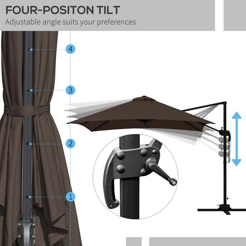 10' x 10' Square Offset Cantilever Patio Umbrella with 4 Adjustable Angles and 360 Rotation  - Coffee Brown