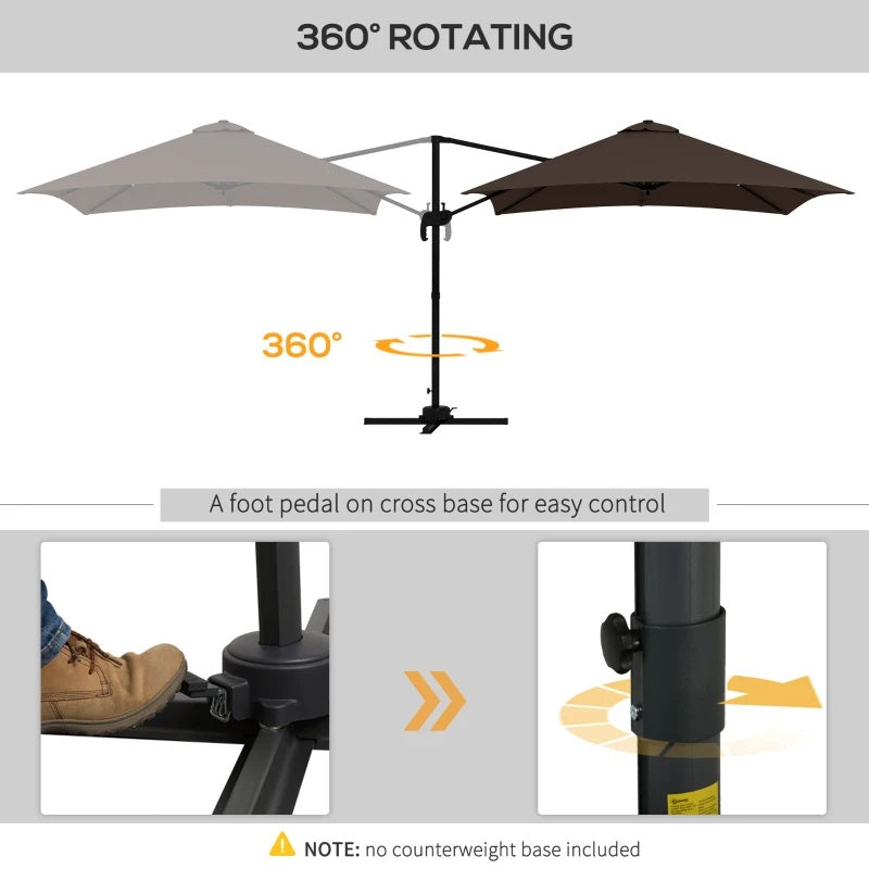 10' x 10' Square Offset Cantilever Patio Umbrella with 4 Adjustable Angles and 360 Rotation  - Coffee Brown