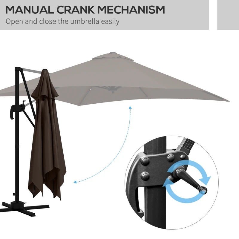 10' x 10' Square Offset Cantilever Patio Umbrella with 4 Adjustable Angles and 360 Rotation  - Coffee Brown