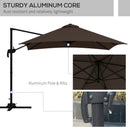 Patio Umbrellas, 10' x 10' Square Offset Cantilever Patio Umbrella with 4 Adjustable Angles and 360 Rotation - Coffee Brown - Seasonal Overstock