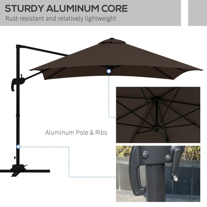 10' x 10' Square Offset Cantilever Patio Umbrella with 4 Adjustable Angles and 360 Rotation  - Coffee Brown