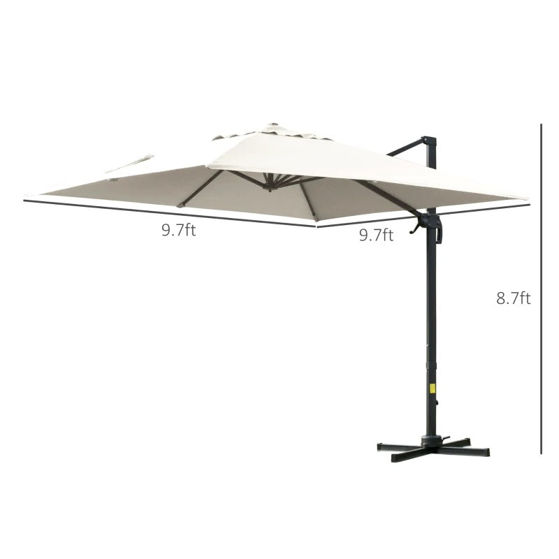 10' x 10' Square Offset Cantilever Patio Umbrella with 4 Adjustable Angles and 360 Rotation  - Cream White