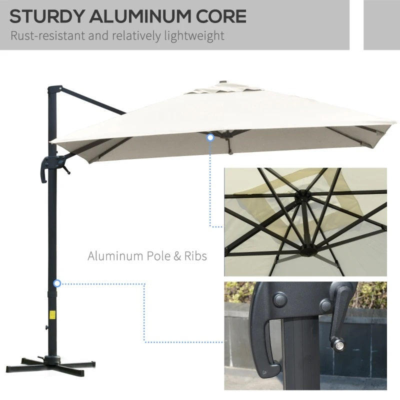 10' x 10' Square Offset Cantilever Patio Umbrella with 4 Adjustable Angles and 360 Rotation  - Cream White