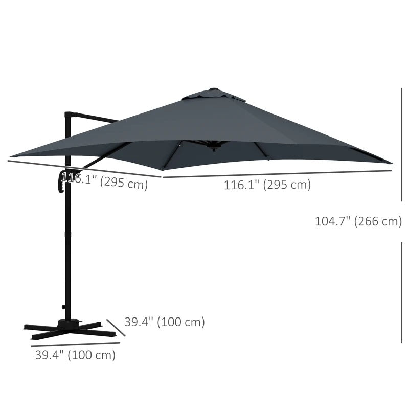 10' x 10' Square Offset Cantilever Patio Umbrella with 4 Adjustable Angles and 360 Rotation  - Dark Grey