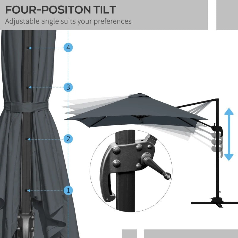 10' x 10' Square Offset Cantilever Patio Umbrella with 4 Adjustable Angles and 360 Rotation  - Dark Grey