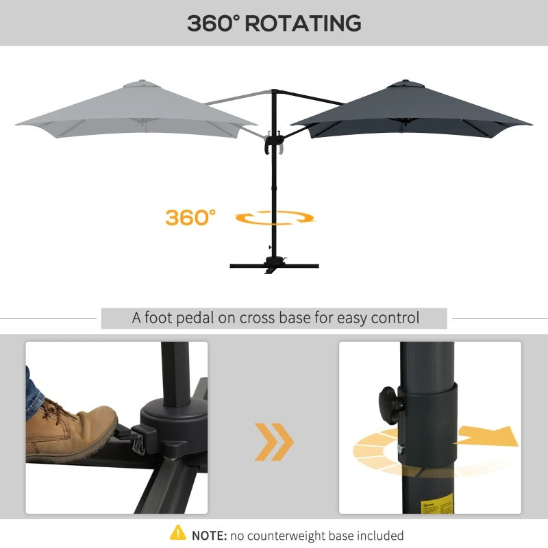 10' x 10' Square Offset Cantilever Patio Umbrella with 4 Adjustable Angles and 360 Rotation  - Dark Grey