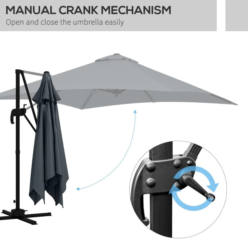 10' x 10' Square Offset Cantilever Patio Umbrella with 4 Adjustable Angles and 360 Rotation  - Dark Grey