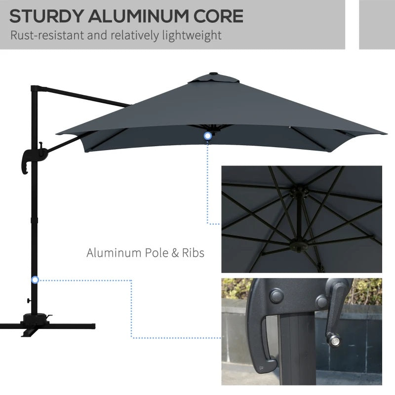 10' x 10' Square Offset Cantilever Patio Umbrella with 4 Adjustable Angles and 360 Rotation  - Dark Grey