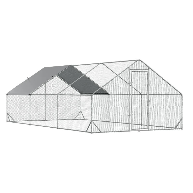 10' x 20' Steel Walk-In Chicken Coop Pen with Peaked Roof and Canopy