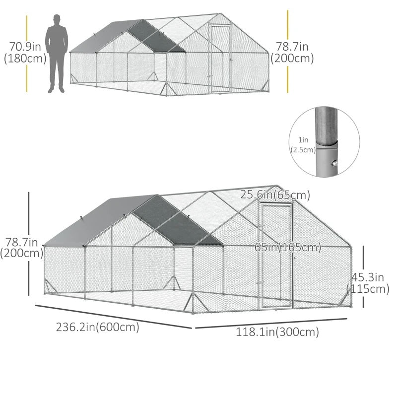 10' x 20' Steel Walk-In Chicken Coop Pen with Peaked Roof and Canopy