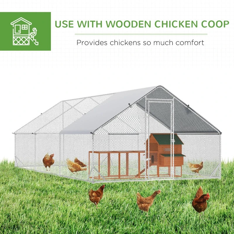 10' x 20' Steel Walk-In Chicken Coop Pen with Peaked Roof and Canopy