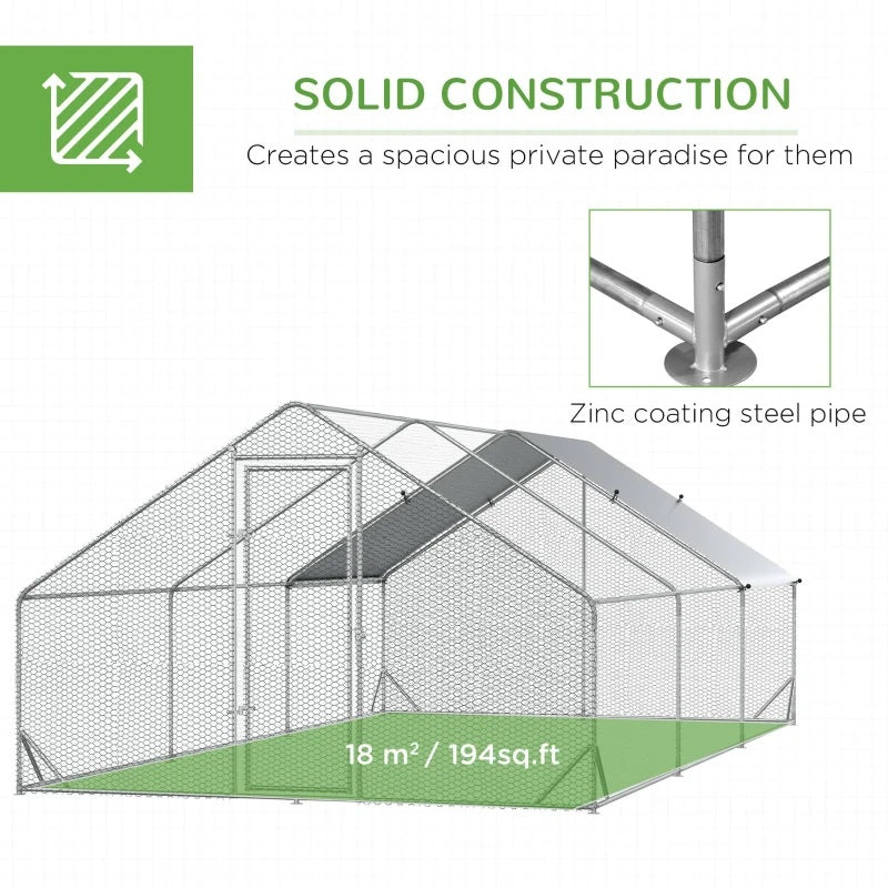 10' x 20' Steel Walk-In Chicken Coop Pen with Peaked Roof and Canopy