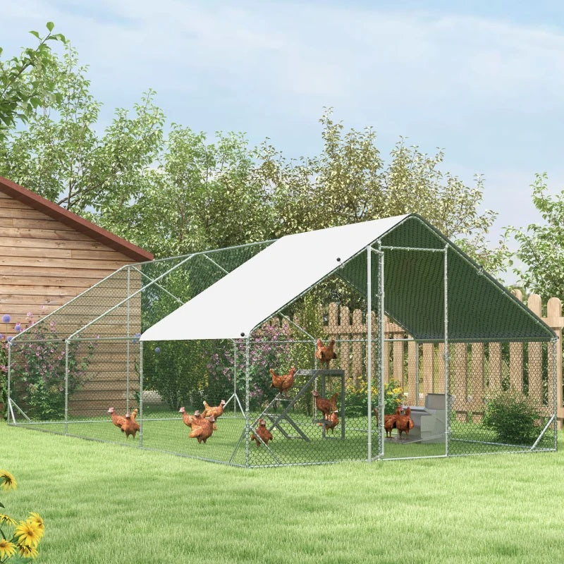 10' x 20' Steel Walk-In Chicken Coop Pen with Peaked Roof and Canopy