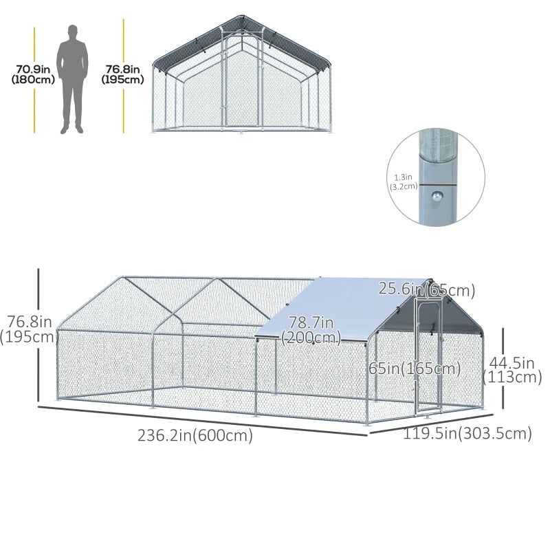 10' x 20' Walk-In Coop Pen for Chickens, Ducks and Small Animals with Canopy