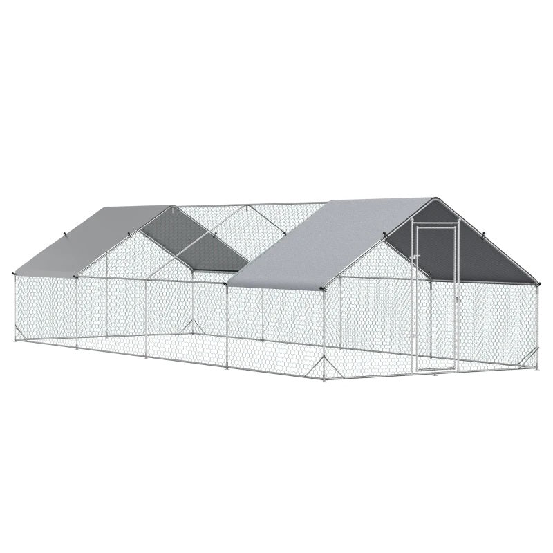 10' x 26' Steel Walk-In Chicken Coop Pen with Peaked Roof and Canopy