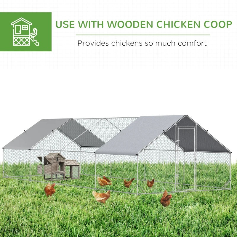 10' x 26' Steel Walk-In Chicken Coop Pen with Peaked Roof and Canopy