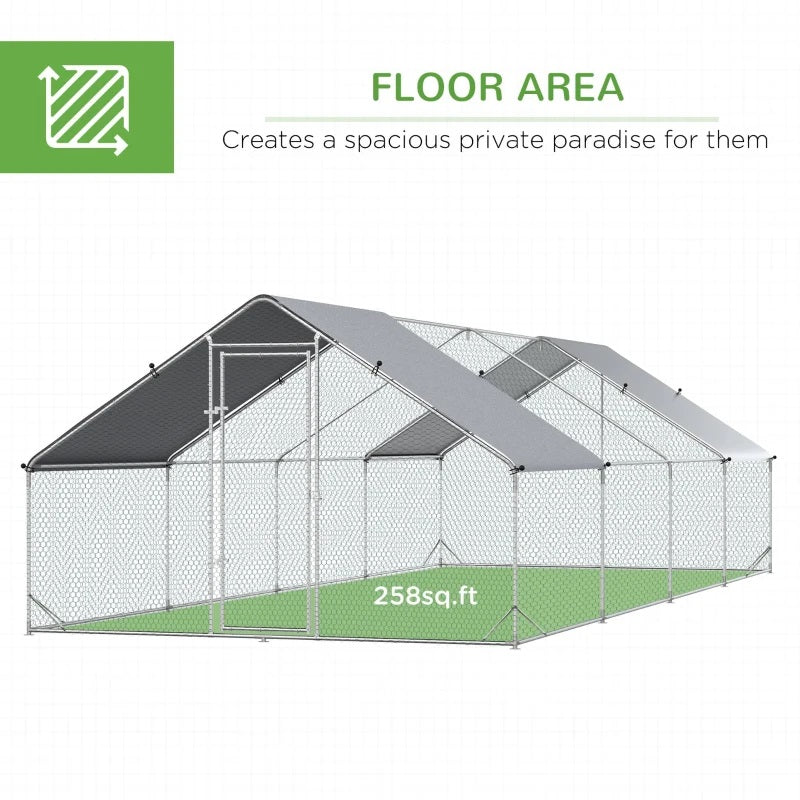 10' x 26' Steel Walk-In Chicken Coop Pen with Peaked Roof and Canopy