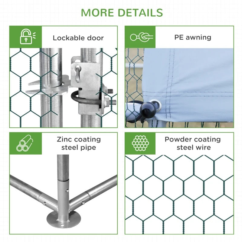 10' x 26' Steel Walk-In Chicken Coop Pen with Peaked Roof and Canopy