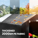 portable carport shed 200GSM cover with leaves on a surface, surrounded by nature scenes and product details.