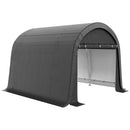 10 x 10 Gray outdoor storage shed with a curved roof on a white background