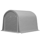 10 x 10 Portable gray storage shed on a white background