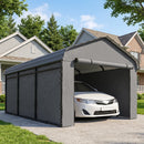 10 x 15 ft Heavy Duty Carport with Steel Roof and Removeable Sidewalls for All Weather Protection, Light Grey