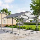 10 x 15 ft Heavy Duty Carport with Sloped Steel Roof, All Weather Protection, Dark Grey