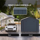 10 x 15 ft Heavy Duty Carport with Steel Roof and Removeable Sidewalls for All Weather Protection, Dark Grey