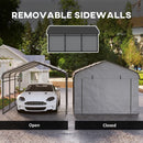 10 x 15 ft Heavy Duty Carport with Steel Roof and Removeable Sidewalls for All Weather Protection, Light Grey