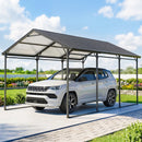 10 x 15 ft Heavy Duty Carport with Sloped Steel Roof, All Weather Protection, Dark Grey