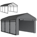 10 x 15 ft Heavy Duty Carport with Steel Roof and Removeable Sidewalls for All Weather Protection, Light Grey
