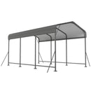 Outdoor carport canopy structure with a metal frame on a white background