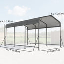 Carport structure with dimensions labeled on a clear sky background