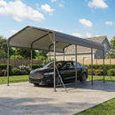 Car parked under a 10 x 15 ft metal carport on a sunny day.