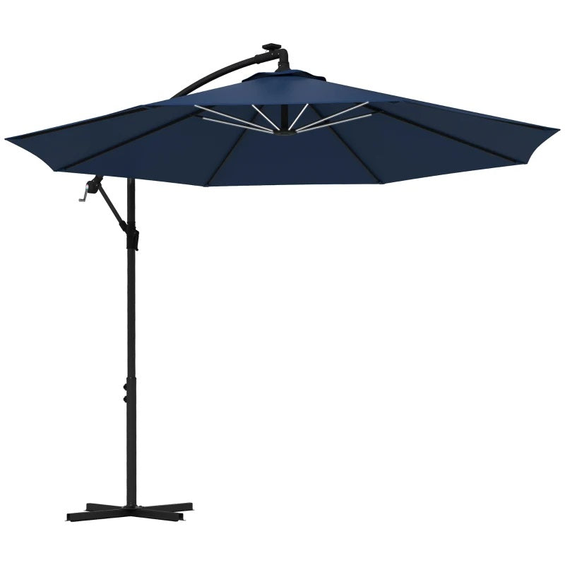 10ft Outdoor Offset Cantilever Patio Umbrella with Solar LED Lights - Blue