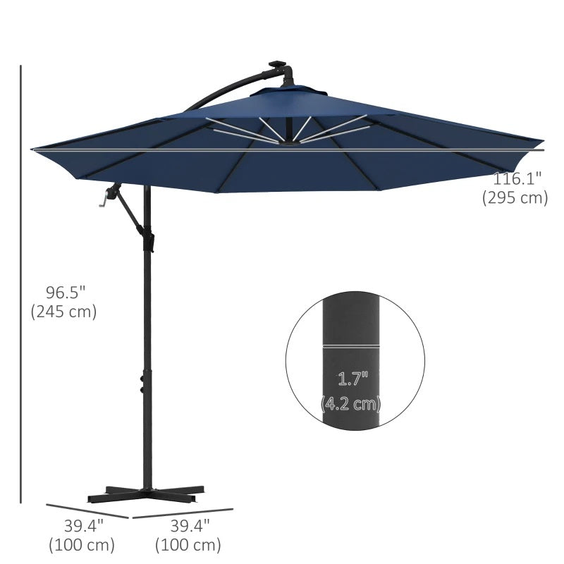 10ft Outdoor Offset Cantilever Patio Umbrella with Solar LED Lights - Blue