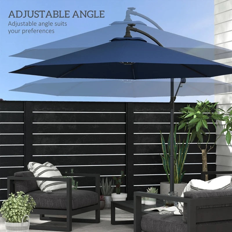 10ft Outdoor Offset Cantilever Patio Umbrella with Solar LED Lights - Blue