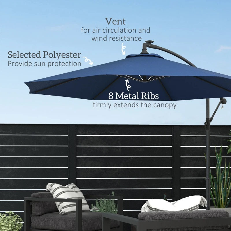 10ft Outdoor Offset Cantilever Patio Umbrella with Solar LED Lights - Blue