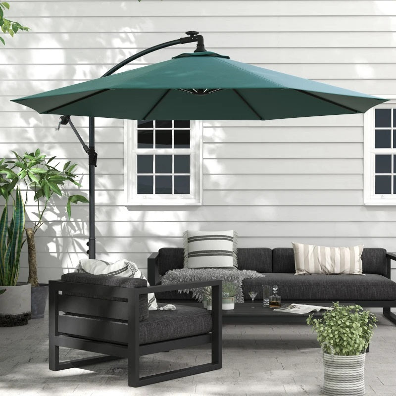 10ft Outdoor Offset Cantilever Patio Umbrella with Solar LED Lights - Green