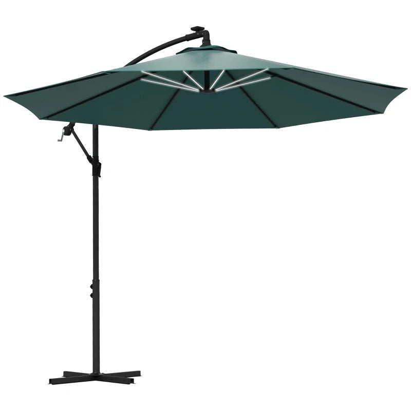 10ft Outdoor Offset Cantilever Patio Umbrella with Solar LED Lights - Green