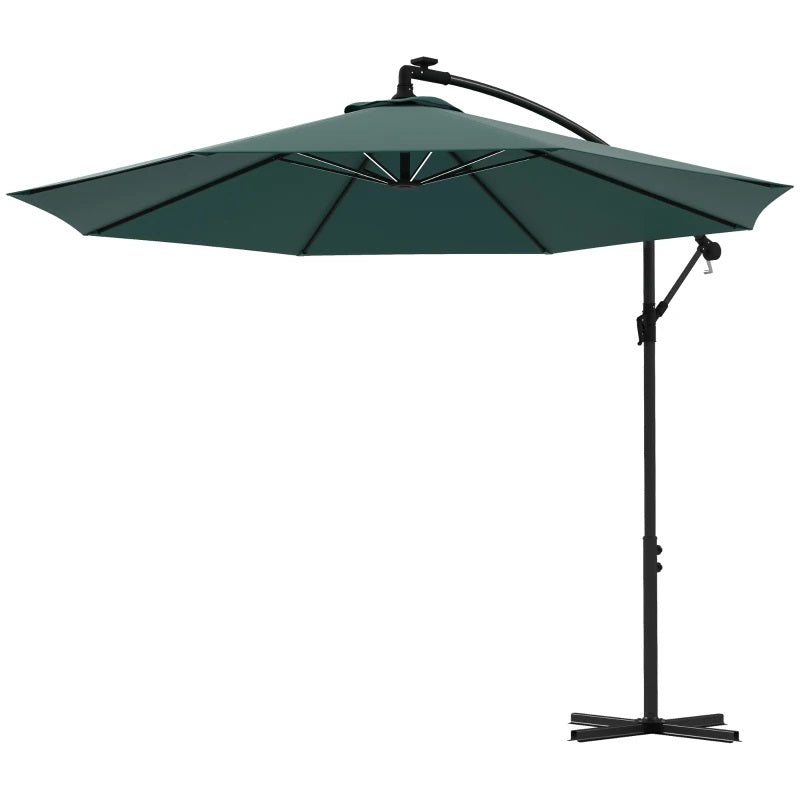 10ft Outdoor Offset Cantilever Patio Umbrella with Solar LED Lights - Green