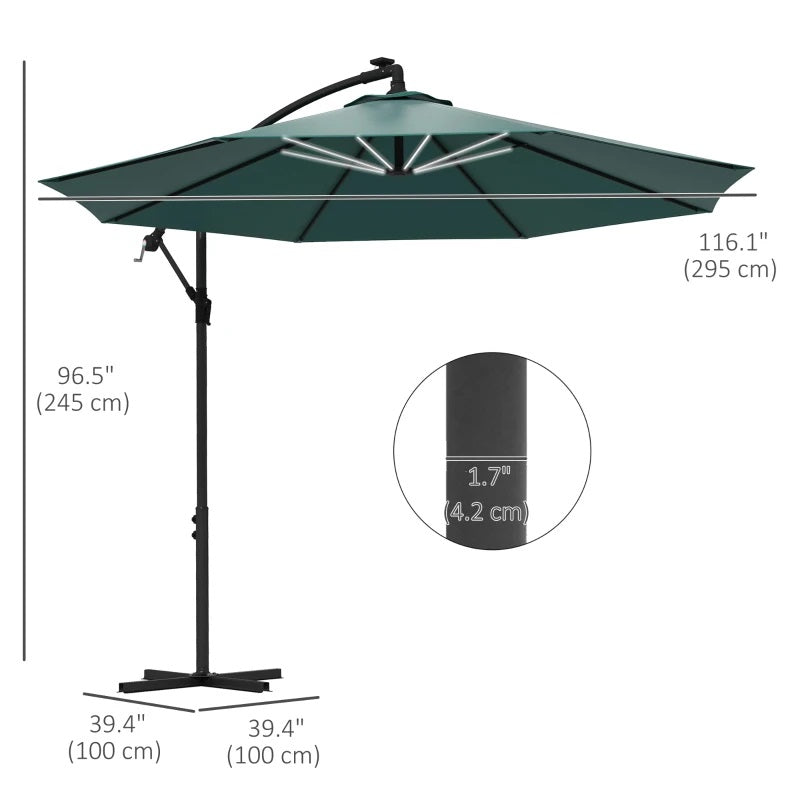 10ft Outdoor Offset Cantilever Patio Umbrella with Solar LED Lights - Green