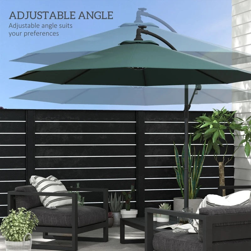 10ft Outdoor Offset Cantilever Patio Umbrella with Solar LED Lights - Green