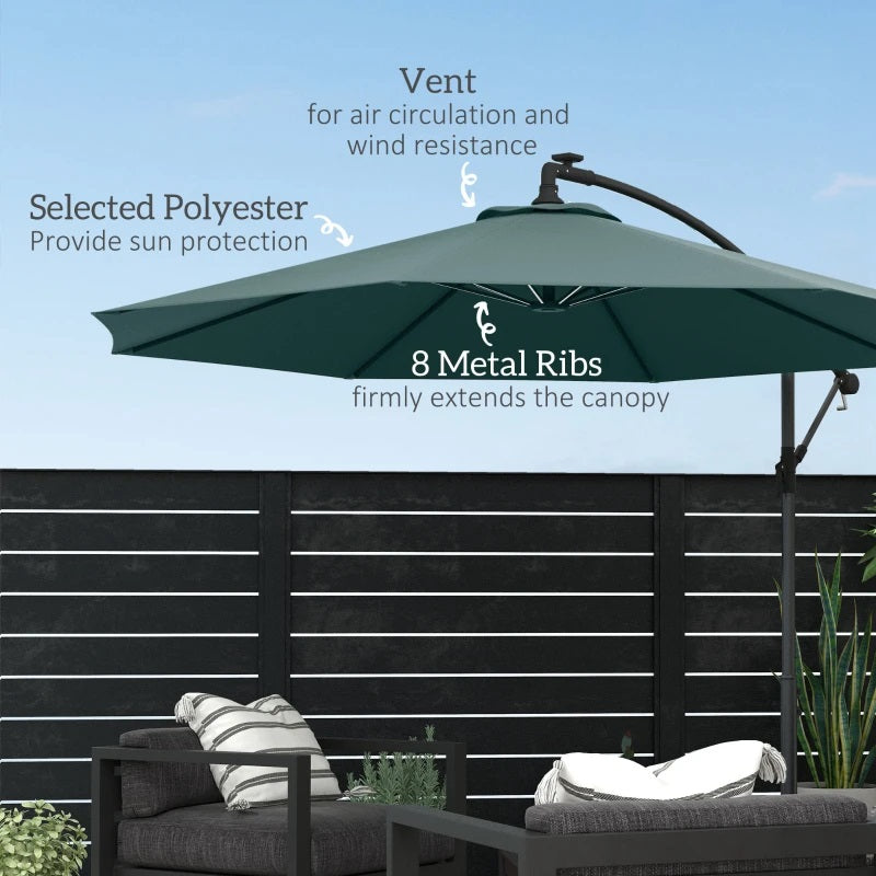 10ft Outdoor Offset Cantilever Patio Umbrella with Solar LED Lights - Green