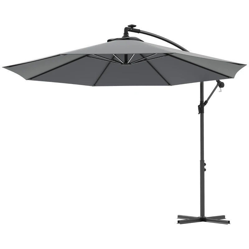 10ft Outdoor Offset Cantilever Patio Umbrella with Solar LED Lights - Grey