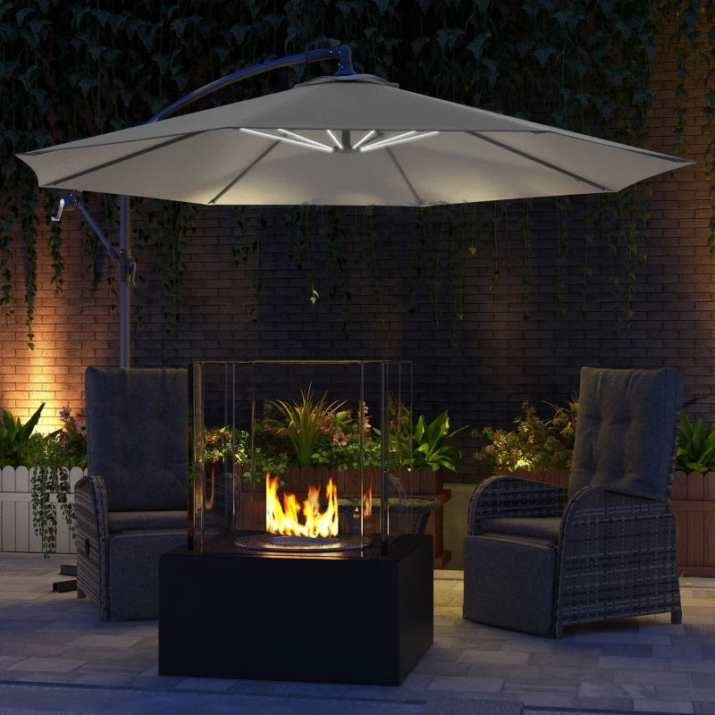 10ft Outdoor Offset Cantilever Patio Umbrella with Solar LED Lights - Grey